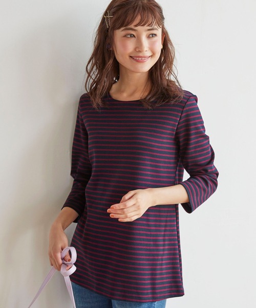 BELLUNA PLUS(ベルーナ)の「ポンチ素材ボーダープルオーバー(七分袖)(Tシャツ/カットソー・レディース・ブラック/ホワイト×ブルー/パープル系その他/オレンジ系その他・MEDIUM/LARGE/X-LARGE)」の16枚目の写真