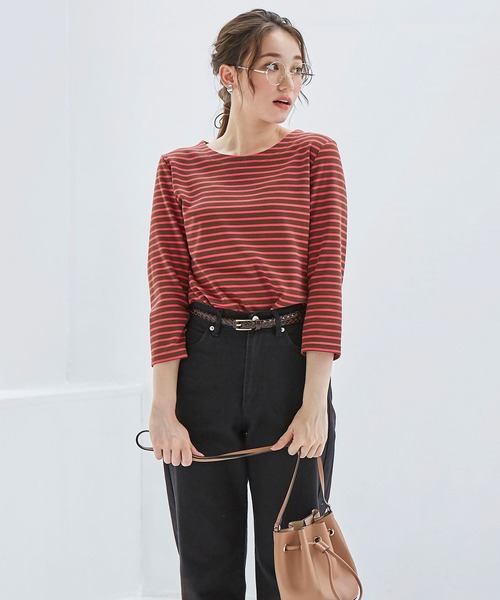 BELLUNA PLUS(ベルーナ)の「ポンチ素材ボーダープルオーバー(七分袖)(Tシャツ/カットソー・レディース・ブラック/ホワイト×ブルー/パープル系その他/オレンジ系その他・MEDIUM/LARGE/X-LARGE)」の20枚目の写真