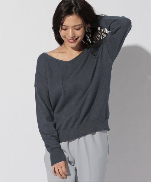 BAYFLOW（ベイフロー）の「3WAYカシミアコンVプルオーバー（ニット/セーター・レディース・ネイビー/グレー/オフホワイト/ピンク/ブルー/グリーン・FREE）」の16枚目の写真