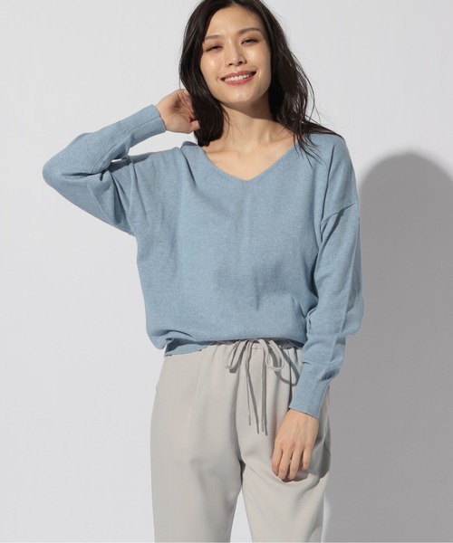 BAYFLOW（ベイフロー）の「3WAYカシミアコンVプルオーバー（ニット/セーター・レディース・ネイビー/グレー/オフホワイト/ピンク/ブルー/グリーン・FREE）」の20枚目の写真