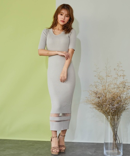 LIPSERVICE（リップサービス）の「シアーラインバックツイストリブワンピース（ワンピース・レディース・ブラック/ベージュ/アイボリー・FREE）」の4枚目の写真