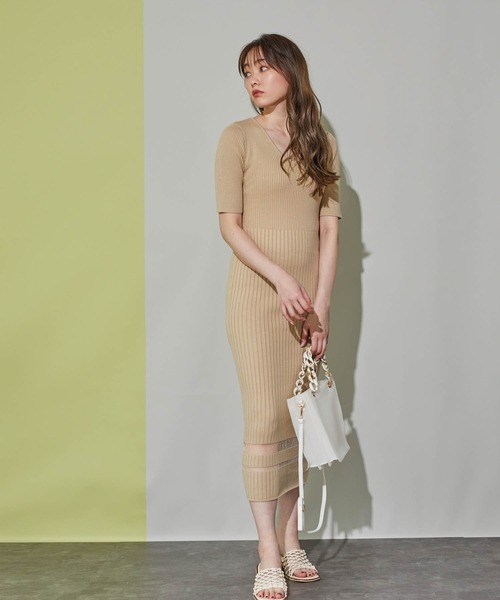 LIPSERVICE（リップサービス）の「シアーラインバックツイストリブワンピース（ワンピース・レディース・ブラック/ベージュ/アイボリー・FREE）」の8枚目の写真