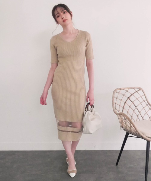 LIPSERVICE（リップサービス）の「シアーラインバックツイストリブワンピース（ワンピース・レディース・ブラック/ベージュ/アイボリー・FREE）」の15枚目の写真