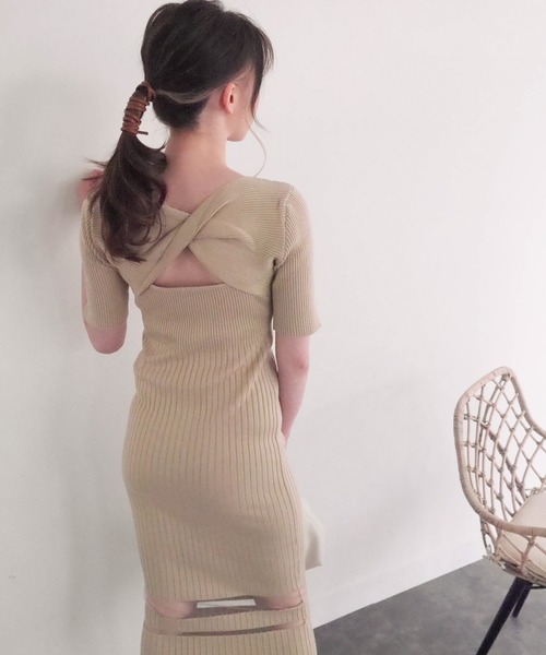 LIPSERVICE（リップサービス）の「シアーラインバックツイストリブワンピース（ワンピース・レディース・ブラック/ベージュ/アイボリー・FREE）」の16枚目の写真