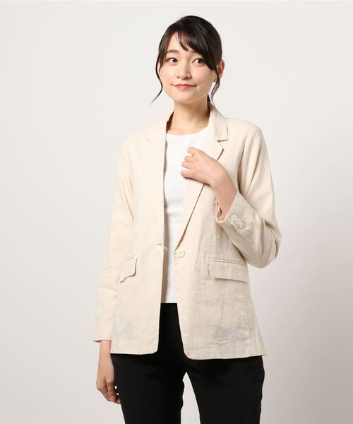 デプレ　ジャケット　麻　ベージュ アウトレット】【夏向け】麻調テーラードジャケット ベージュ