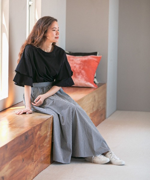 niko and...（ニコアンド）の「フリル袖レイヤープルオーバー（Tシャツ/カットソー・レディース・ブラック/オフホワイト/ブルー/ベージュ・MEDIUM/LARGE）」の16枚目の写真