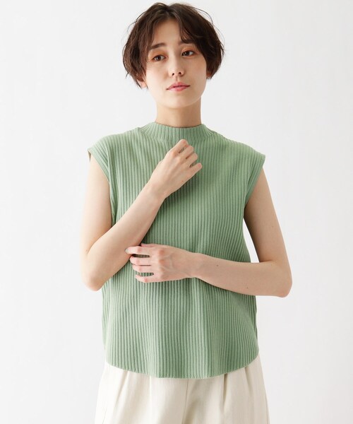 DRESKIP（ドレスキップ）の「◆オ－ガニックコットンノースリーブニット（ニット/セーター・レディース・グリーン/ライトグレー/オフホワイト/ネイビー・02/04/03）」の3枚目の写真