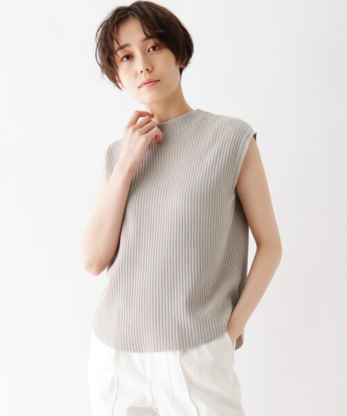 DRESKIP（ドレスキップ）の「◆オ－ガニックコットンノースリーブニット（ニット/セーター・レディース・グリーン/ライトグレー/オフホワイト/ネイビー・02/04/03）」の2枚目の写真