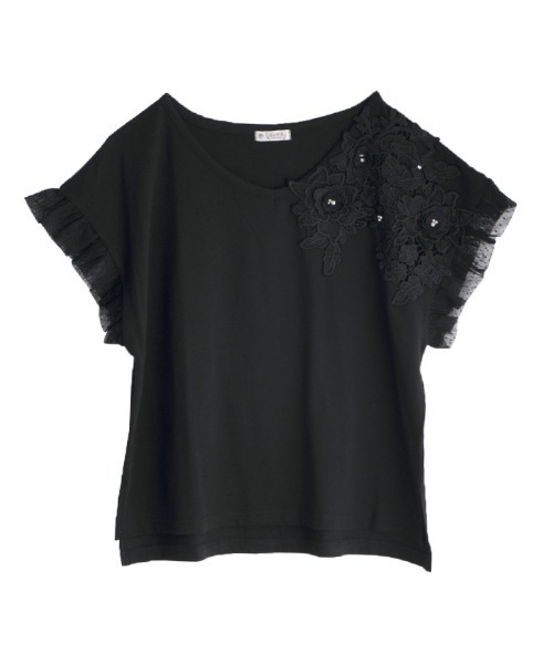 axes femme 立体花　立体薔薇　トップス　プルオーバー　Tシャツ　姫 セール】立体バラモチーフプルオーバー（Tシャツ/カットソー