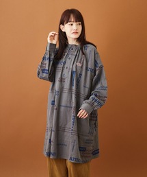 CUBE SUGAR（キューブシュガー）の「ブロードクロス総柄プリントギャザーワンピース（シャツワンピース・レディース）」