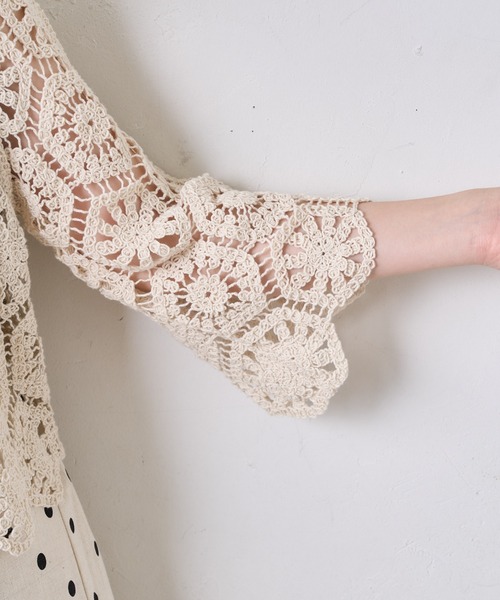 natural couture(ナチュラルクチュール)の「クロシェ風2WAYレースカーディガン(カーディガン/ボレロ・レディース・アイボリー/ミント・FREE)」の10枚目の写真