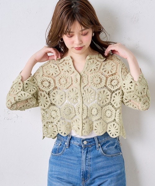 natural couture(ナチュラルクチュール)の「クロシェ風2WAYレースカーディガン(カーディガン/ボレロ・レディース・アイボリー/ミント・FREE)」の11枚目の写真