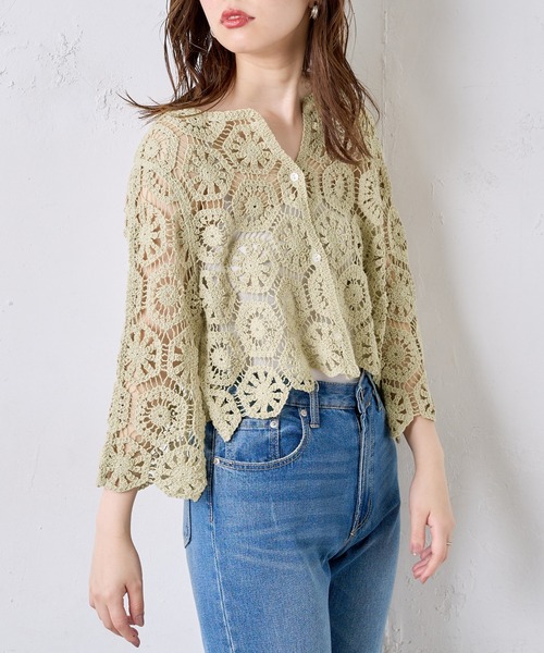 natural couture(ナチュラルクチュール)の「クロシェ風2WAYレースカーディガン(カーディガン/ボレロ・レディース・アイボリー/ミント・FREE)」の9枚目の写真