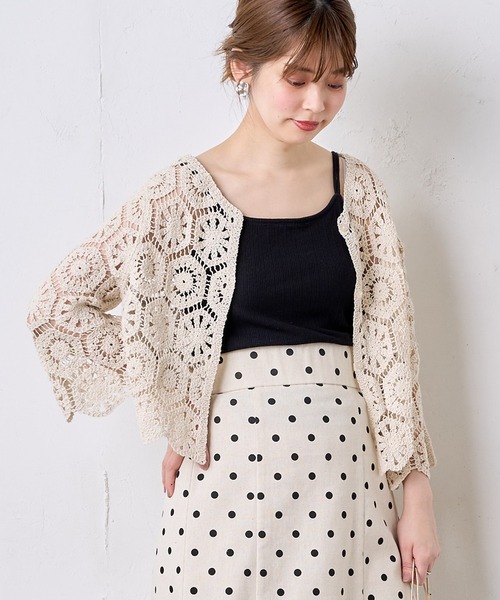 natural couture(ナチュラルクチュール)の「クロシェ風2WAYレースカーディガン(カーディガン/ボレロ・レディース・アイボリー/ミント・FREE)」の3枚目の写真