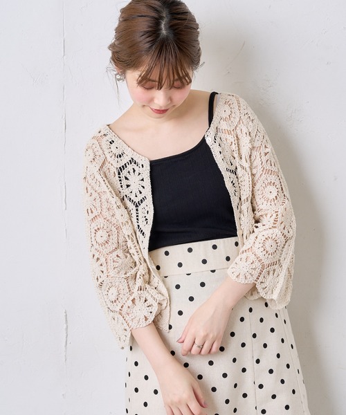 natural couture(ナチュラルクチュール)の「クロシェ風2WAYレースカーディガン(カーディガン/ボレロ・レディース・アイボリー/ミント・FREE)」の7枚目の写真