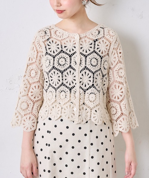 natural couture(ナチュラルクチュール)の「クロシェ風2WAYレースカーディガン(カーディガン/ボレロ・レディース・アイボリー/ミント・FREE)」の17枚目の写真