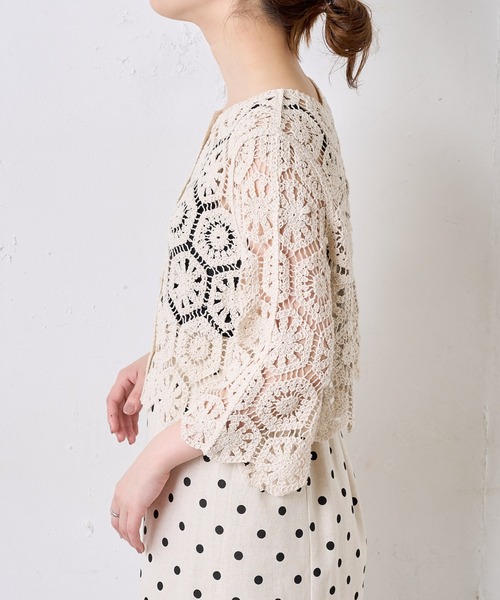 natural couture(ナチュラルクチュール)の「クロシェ風2WAYレースカーディガン(カーディガン/ボレロ・レディース・アイボリー/ミント・FREE)」の4枚目の写真