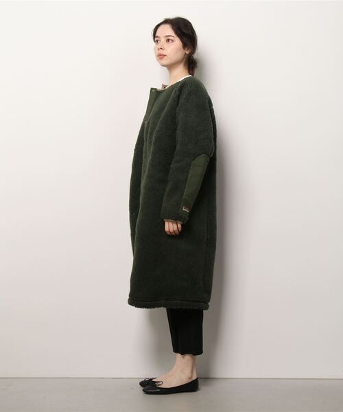 MANASTASH(マナスタッシュ)の「MANASTASH/マナスタッシュ W's MT. GORILLA LONG JKT '21 ウィメンズ マウントゴリラ ロングジャケット フリース(ノーカラーコート・レディース・ナチュラル/ブラック/ライトブラウン/オリーブ・MEDIUM)」の6枚目の写真