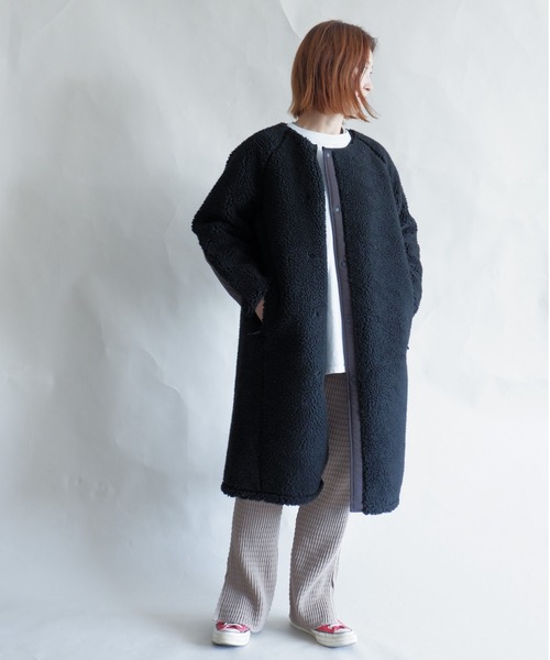 MANASTASH(マナスタッシュ)の「MANASTASH/マナスタッシュ W's MT. GORILLA LONG JKT '21 ウィメンズ マウントゴリラ ロングジャケット フリース(ノーカラーコート・レディース・ナチュラル/ブラック/ライトブラウン/オリーブ・MEDIUM)」の1枚目の写真