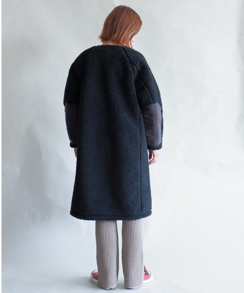 MANASTASH(マナスタッシュ)の「MANASTASH/マナスタッシュ W's MT. GORILLA LONG JKT '21 ウィメンズ マウントゴリラ ロングジャケット フリース(ノーカラーコート・レディース・ナチュラル/ブラック/ライトブラウン/オリーブ・MEDIUM)」の14枚目の写真