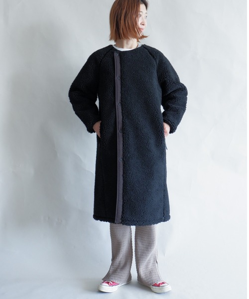 MANASTASH(マナスタッシュ)の「MANASTASH/マナスタッシュ W's MT. GORILLA LONG JKT '21 ウィメンズ マウントゴリラ ロングジャケット フリース(ノーカラーコート・レディース・ナチュラル/ブラック/ライトブラウン/オリーブ・MEDIUM)」の20枚目の写真