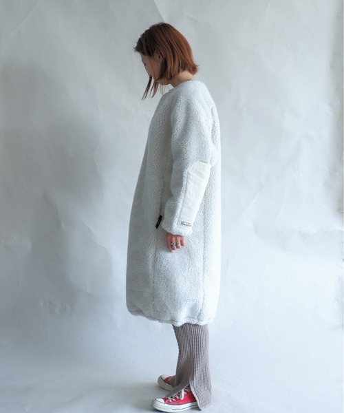 MANASTASH(マナスタッシュ)の「MANASTASH/マナスタッシュ W's MT. GORILLA LONG JKT '21 ウィメンズ マウントゴリラ ロングジャケット フリース(ノーカラーコート・レディース・ナチュラル/ブラック/ライトブラウン/オリーブ・MEDIUM)」の18枚目の写真