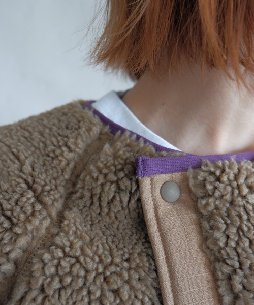 MANASTASH(マナスタッシュ)の「MANASTASH/マナスタッシュ W's MT. GORILLA LONG JKT '21 ウィメンズ マウントゴリラ ロングジャケット フリース(ノーカラーコート・レディース・ナチュラル/ブラック/ライトブラウン/オリーブ・MEDIUM)」の11枚目の写真