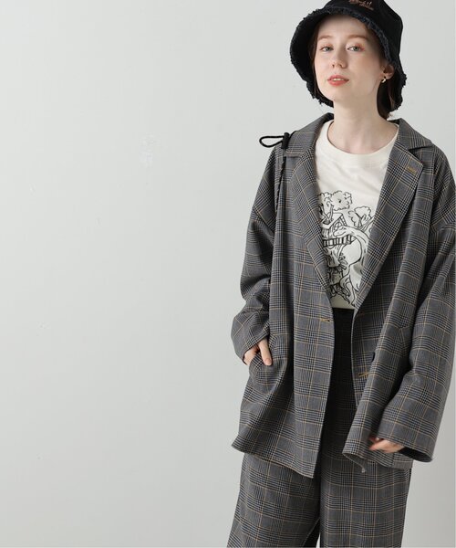DOUBLE NAME（ダブルネーム）の「ハンド風ステッチチェックゆるジャケット（テーラードジャケット・レディース・ブラウン/ブラック/ネイビー・FREE）」の2枚目の写真