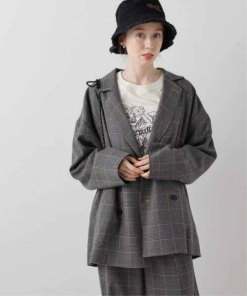 DOUBLE NAME（ダブルネーム）の「ハンド風ステッチチェックゆるジャケット（テーラードジャケット・レディース・ブラウン/ブラック/ネイビー・FREE）」の8枚目の写真