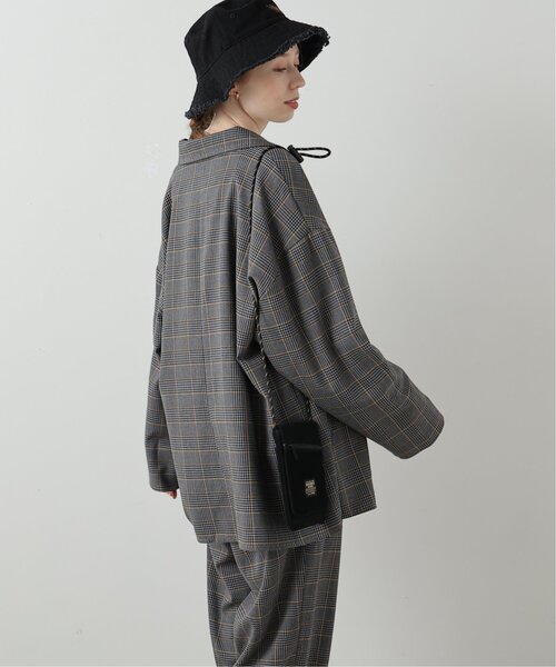 DOUBLE NAME（ダブルネーム）の「ハンド風ステッチチェックゆるジャケット（テーラードジャケット・レディース・ブラウン/ブラック/ネイビー・FREE）」の4枚目の写真