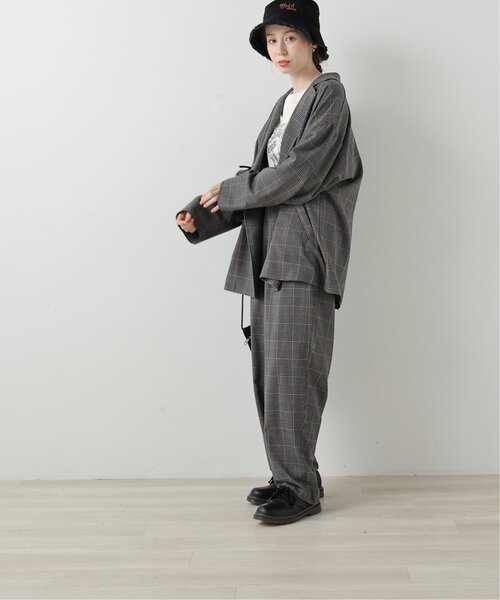 DOUBLE NAME（ダブルネーム）の「ハンド風ステッチチェックゆるジャケット（テーラードジャケット・レディース・ブラウン/ブラック/ネイビー・FREE）」の12枚目の写真