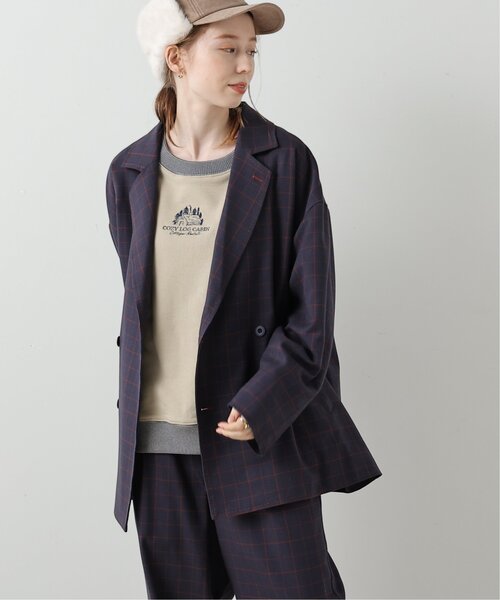 DOUBLE NAME（ダブルネーム）の「ハンド風ステッチチェックゆるジャケット（テーラードジャケット・レディース・ブラウン/ブラック/ネイビー・FREE）」の22枚目の写真