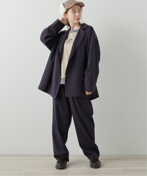 DOUBLE NAME（ダブルネーム）の「ハンド風ステッチチェックゆるジャケット（テーラードジャケット・レディース・ブラウン/ブラック/ネイビー・FREE）」の16枚目の写真