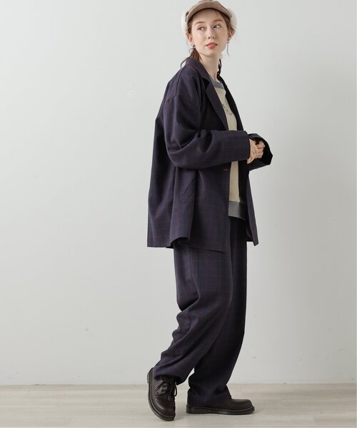 DOUBLE NAME（ダブルネーム）の「ハンド風ステッチチェックゆるジャケット（テーラードジャケット・レディース・ブラウン/ブラック/ネイビー・FREE）」の9枚目の写真