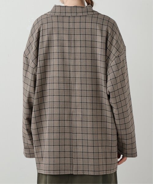 DOUBLE NAME（ダブルネーム）の「ハンド風ステッチチェックゆるジャケット（テーラードジャケット・レディース・ブラウン/ブラック/ネイビー・FREE）」の10枚目の写真