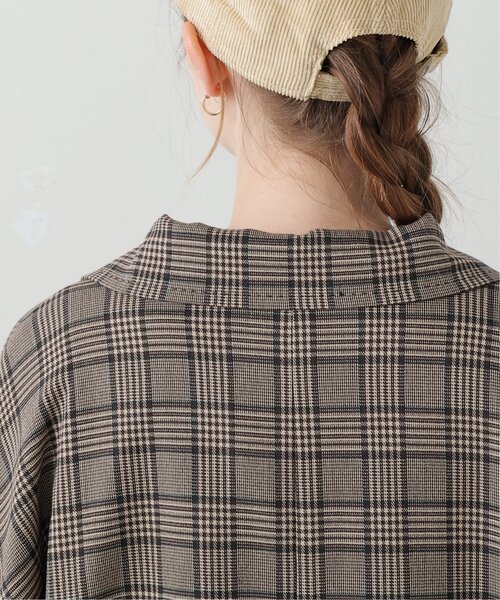 DOUBLE NAME（ダブルネーム）の「ハンド風ステッチチェックゆるジャケット（テーラードジャケット・レディース・ブラウン/ブラック/ネイビー・FREE）」の6枚目の写真