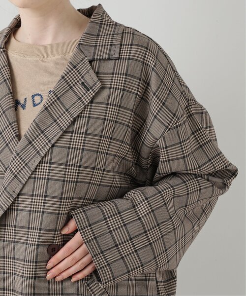 DOUBLE NAME（ダブルネーム）の「ハンド風ステッチチェックゆるジャケット（テーラードジャケット・レディース・ブラウン/ブラック/ネイビー・FREE）」の21枚目の写真