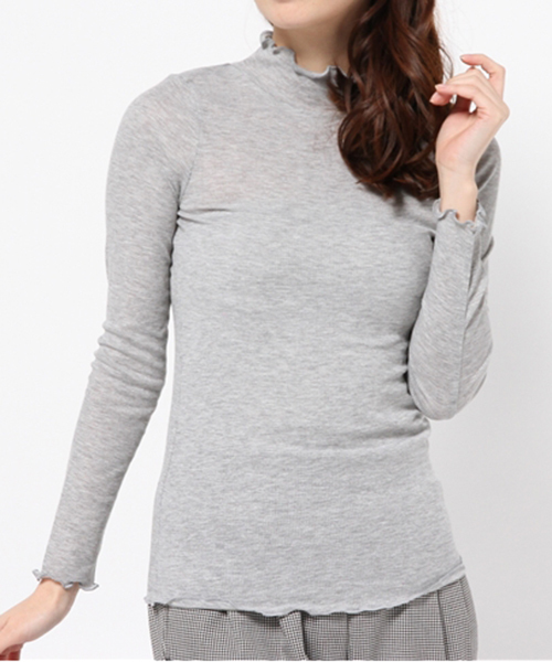 mystic（ミスティック）の「ハイネックテレコロンティー（Tシャツ/カットソー・レディース・チャコールグレー/ベージュ/ブラック/グレー・ﾌﾘ-）」の3枚目の写真