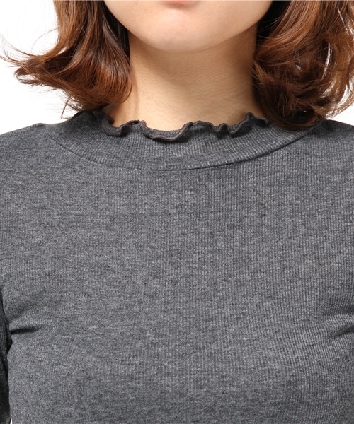 mystic（ミスティック）の「ハイネックテレコロンティー（Tシャツ/カットソー・レディース・チャコールグレー/ベージュ/ブラック/グレー・ﾌﾘ-）」の6枚目の写真