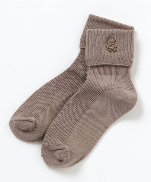 apres les cours（アプレレクール）の「tiny bear 刺繍 ソックス（ソックス/靴下・キッズ・ブラウン/ベージュ/アイボリー・24/12/18/21/15 ）」の3枚目の写真