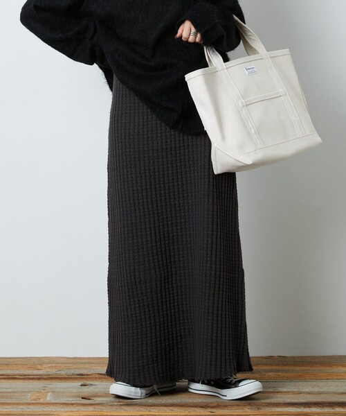 FREAK'S STORE（フリークスストア）の「▽【WEB限定】鬼ワッフルマーメイドスカート(ニットスカート)（スカート・レディース・ブラック/ベージュ/オリーブ/ブルー/マスタード/ナチュラル・ﾌﾘ-）」の2枚目の写真