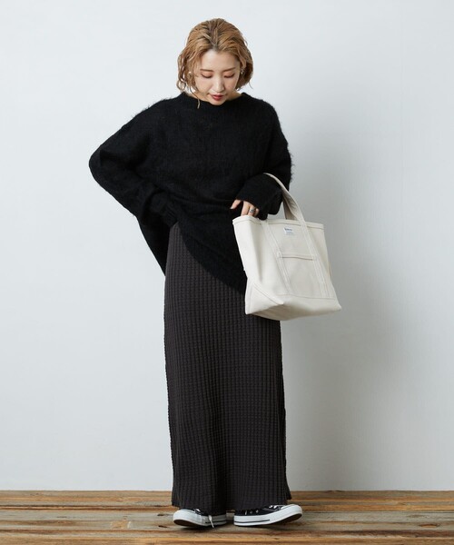 FREAK'S STORE（フリークスストア）の「▽【WEB限定】鬼ワッフルマーメイドスカート(ニットスカート)（スカート・レディース・ブラック/ベージュ/オリーブ/ブルー/マスタード/ナチュラル・ﾌﾘ-）」の10枚目の写真