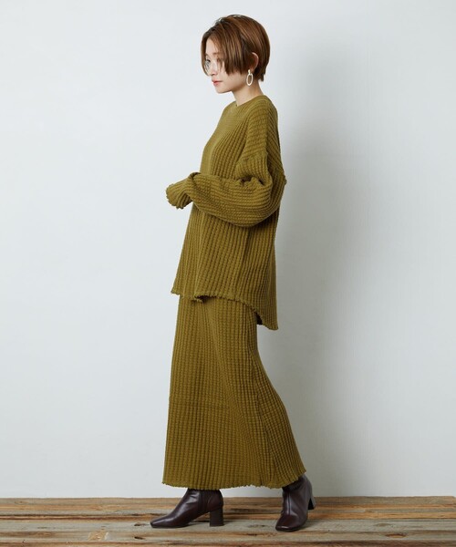 FREAK'S STORE（フリークスストア）の「▽【WEB限定】鬼ワッフルマーメイドスカート(ニットスカート)（スカート・レディース・ブラック/ベージュ/オリーブ/ブルー/マスタード/ナチュラル・ﾌﾘ-）」の11枚目の写真