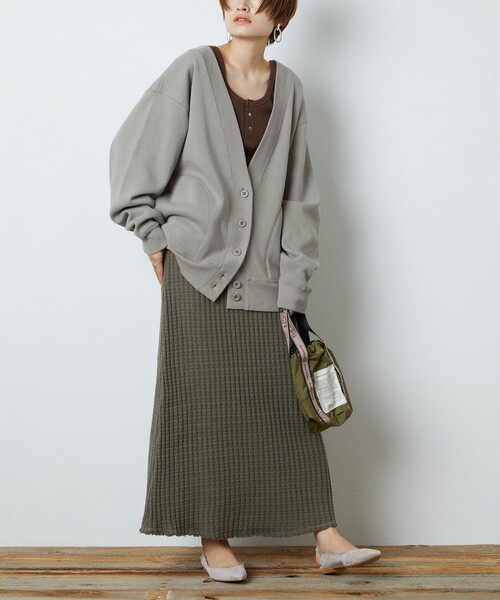 FREAK'S STORE（フリークスストア）の「▽【WEB限定】鬼ワッフルマーメイドスカート(ニットスカート)（スカート・レディース・ブラック/ベージュ/オリーブ/ブルー/マスタード/ナチュラル・ﾌﾘ-）」の8枚目の写真