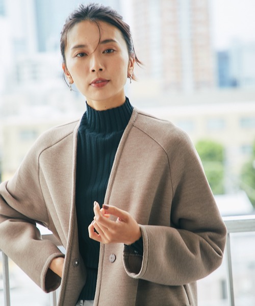 RIVE DROITE（リヴドロワ）の「すっきりとした見え感でレディに着こなす　カノコダンボールガウンコート（ノーカラーコート・レディース・モカ/ベージュ・FREE）」の12枚目の写真