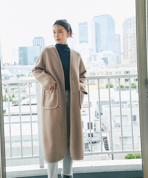 RIVE DROITE（リヴドロワ）の「すっきりとした見え感でレディに着こなす　カノコダンボールガウンコート（ノーカラーコート・レディース・モカ/ベージュ・FREE）」の18枚目の写真