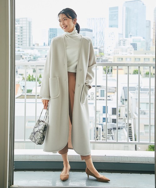 RIVE DROITE（リヴドロワ）の「すっきりとした見え感でレディに着こなす　カノコダンボールガウンコート（ノーカラーコート・レディース・モカ/ベージュ・FREE）」の15枚目の写真