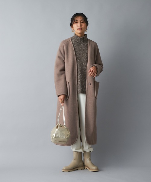 RIVE DROITE（リヴドロワ）の「すっきりとした見え感でレディに着こなす　カノコダンボールガウンコート（ノーカラーコート・レディース・モカ/ベージュ・FREE）」の4枚目の写真