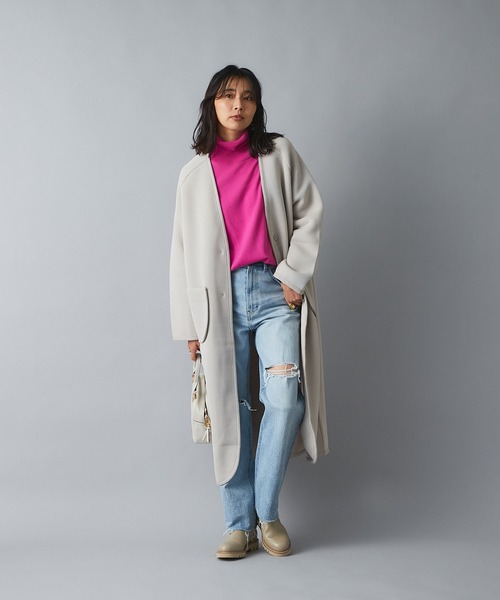 RIVE DROITE（リヴドロワ）の「すっきりとした見え感でレディに着こなす　カノコダンボールガウンコート（ノーカラーコート・レディース・モカ/ベージュ・FREE）」の6枚目の写真