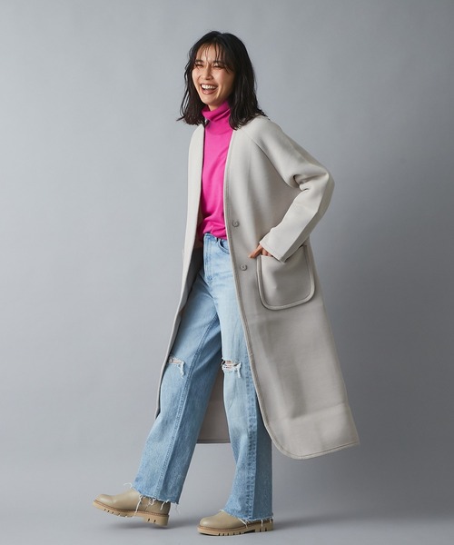 RIVE DROITE（リヴドロワ）の「すっきりとした見え感でレディに着こなす　カノコダンボールガウンコート（ノーカラーコート・レディース・モカ/ベージュ・FREE）」の7枚目の写真